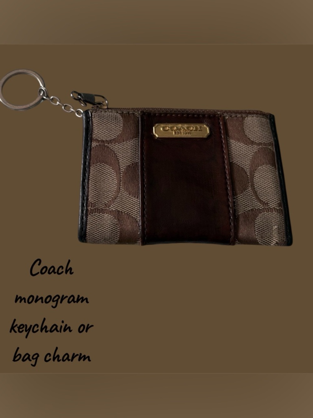 Coach Brown Logo Canvas and Leather Key Pouch with Keyring
